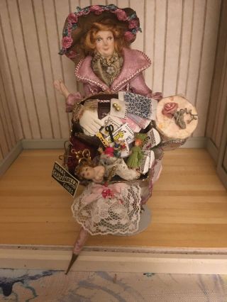 Miniature Porcelain Peddler Doll Pink Dollhouse 1:12 Liz Staryk