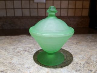 Vintage Satin Green Candy Dish Lidded Compote