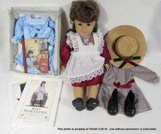 Vintage American Girl Pleasant Company Doll Samantha W/ 3 Outfits,  Books