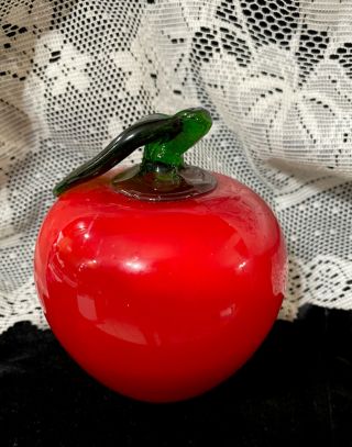 Red Delicious Hand Blown Bubble Art Glass Apple Paperweight Fruit Bowl
