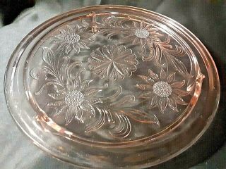 Vintage Jeannette Pink Depression Glass Cake Plate Sunflower Pattern - Footed