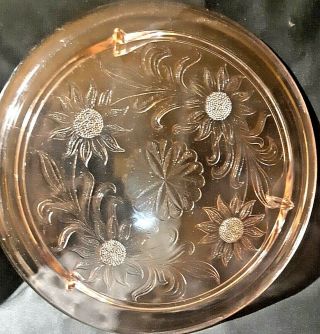Vintage Jeannette Pink Depression Glass Cake Plate Sunflower Pattern - Footed 3