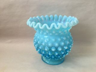 L27 Vintage Fenton Hobnail Blue Opalescent Small Vase 4.  25” - Euc