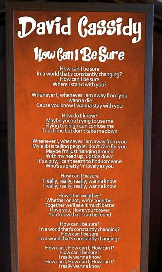 DAVID CASSIDY HOW CAN I BE SURE POSTER LYRIC SHEET,  PARTRIDGE FAMILY,  ROCK ME BABY 2