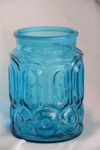 Vintage Moon And Star Blue Glass Cookie Jar,  No Lid