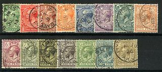 Gb 1912/24 Kgv ½d Green To 1/ - Brown Wmk Royal Cypher Set Including 9d Ol Stamps