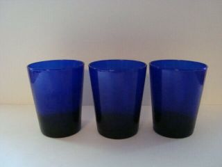 Set Of 3 Libby Metropolitan Cobalt Blue Low Ball Tumbler Glasses 4.  5 " H