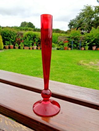 Retro Whitefriars Ruby Red Glass Bud Vase 9484 Design 7.  5 "