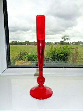Retro Whitefriars RUBY RED Glass Bud Vase 9484 design 7.  5 