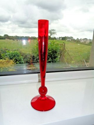 Retro Whitefriars RUBY RED Glass Bud Vase 9484 design 7.  5 