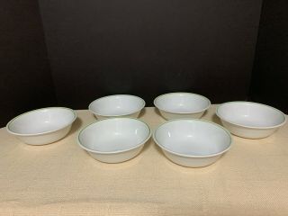 Corning Ware Corelle Soup/cereal Bowls White Green Band 6.  ¼” Round Set Of Six