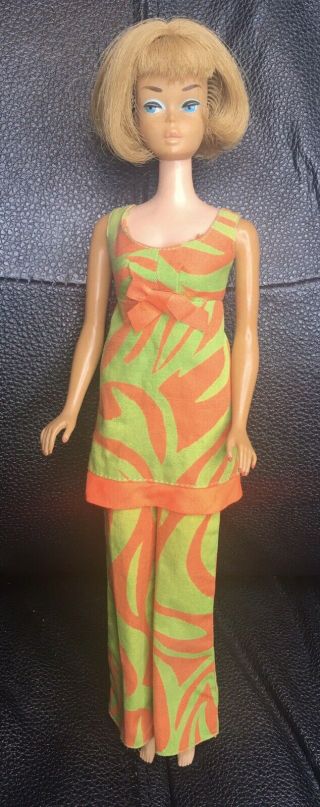 1965 - 67 Ash Blonde American Girl Barbie Doll 1070 W/ Two Way Tiger Outfit 3402