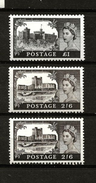 Gb (d39 - 3) 1959 Castles 2/6d X 2 & £1.  00 2nd De - La - Rue Printing Very Fine Umm