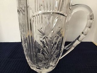 Vintage Cut and Etched Lead Crystal Water Pitcher With Floral Motifs,  8.  5” 2