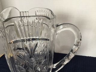Vintage Cut and Etched Lead Crystal Water Pitcher With Floral Motifs,  8.  5” 3