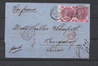 Lot:35364 Gb Qv Cover Dewsbury 21 Sept 1868 To Burgdorf Bearing 2 Sg103 3d Ros