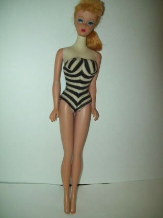 Vtg 3 4 Transitional Blonde Blue Liner Ponytail Barbie Doll Heavy Tm Body Orignl