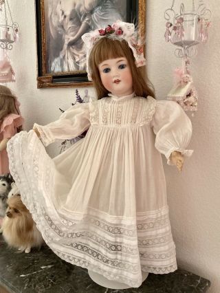 Antique White Cotton & Lace Lawn Dress For Large Jumeau,  Bru Or German Doll