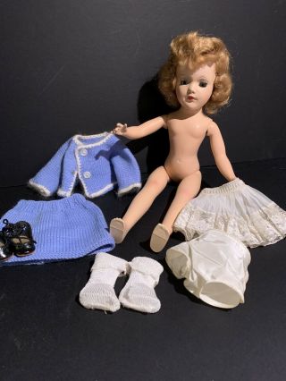 Adorable Mary Hoyer 14” Doll Vintage Hard Plastic Blue Knit Outfit
