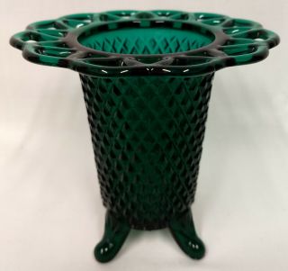 Imperial Laced Edge Stiegel Green 4 Toed Diamond Point Flat Vase Hatpin Holder