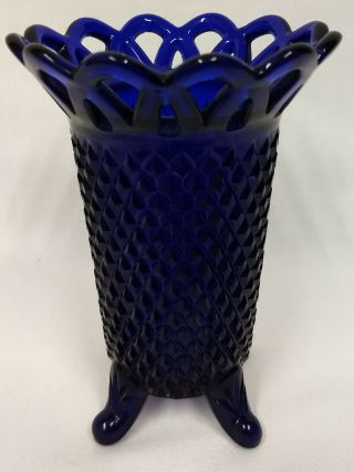 Imperial Laced Edge Cobalt Ritz Blue Art 4 Toed Diamond Point Vase Hatpin Holder