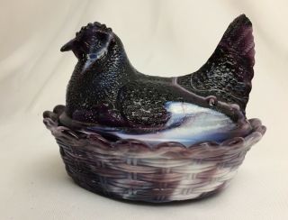 Marbled Amethyst Slag Glass Nesting Hen/chicken Purple And White Swirl (6)