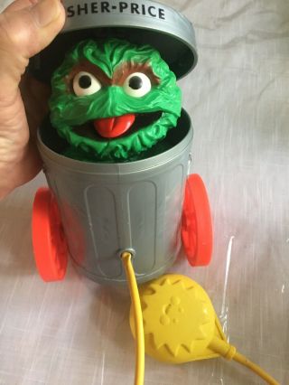 Sesame Street Fisher Price Oscar The Grouch Pop - Up Pull Toy Trash Can 1977