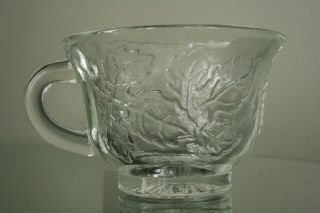 Set Of 8 Vintage Clear Glass Punch Bowl Cups Embossed Grape & Leaves With Hooks 3
