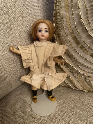 Antique German 4.  5” Bisque Head Doll Dollhouse Size Glass Eyes Mold 12a