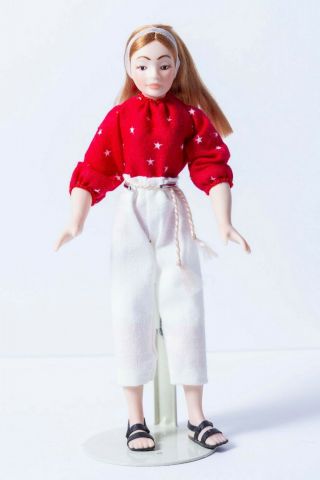 Dollhouse Miniatures Porcelain Teenage Girl Doll W/ Red Top & White Capris