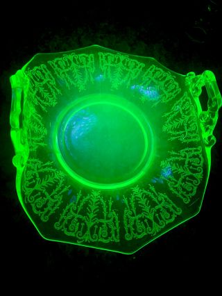 7” Green Uranium Glass Bon Bon Tray.