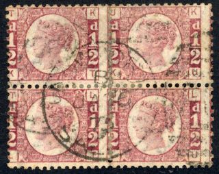 Gb 1870 - 79 1/2d Rose Plate 6 Fourblock Sg 49 Cat £120