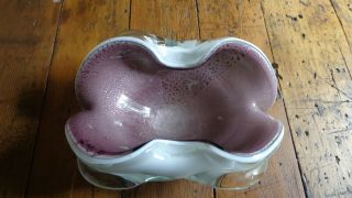 Vintage Murano Cased Art Glass Ashtray/bowl White Exterior Raspberry Center