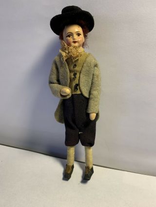 Vintage Artisan Miniature Dollhouse Porcelain Victorian Man Doll Silk Handsome