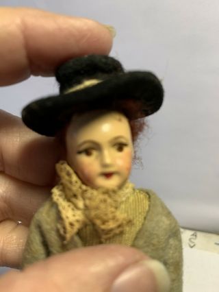 Vintage Artisan Miniature Dollhouse Porcelain Victorian Man Doll Silk Handsome 2