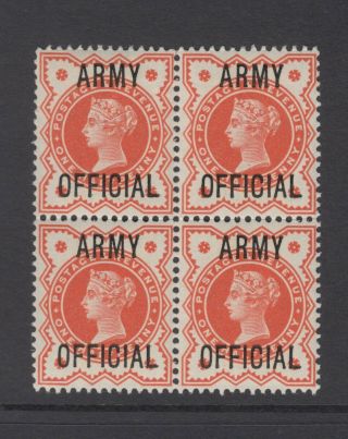 Block Of 4 Gb Qv 1/2d Vermillion Sgo41 Army Official Never Hinged Stamps