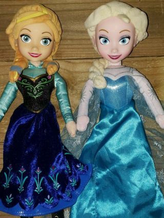Disney Frozen Princess Elsa And Anna Plush Doll With Vinyl Face 15”