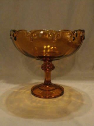 Vintage Indiana Glass Large Amber Tear Drop Garland Compote Tall Ftd.  Fruit Bowl