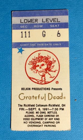 Grateful Dead Mail Order Ticket Stub - Richfield Coliseum - 9 - 6 - 91