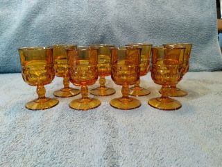 Vintage Amber Glass Kings Crown Pattern Mini Goblets 8 Cordial Shot Glasses