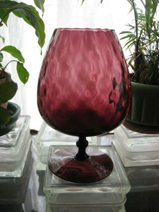 Vintage Amethyst Glass Brandy Snifter Vase Optic 10 " Italian Art Glass Mid Cent