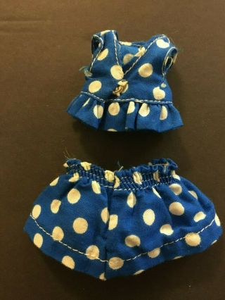 Vintage Barbie Skipper Fluff " Sporty Shorty " Blue Polka Dot Skirt & Top