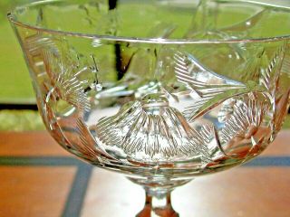 6 Vtg Libbey? Rock Sharpe Crystal Champagne Sherbet Glasses 5 ½” Fuschia Floral