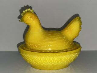 Degenhart Art Glass Hen On Nest - Orange/yellow Custard Slag (with Mark)