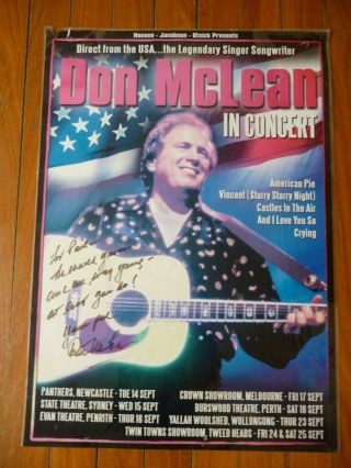 Rare Signed Don Mclean Tour Poster.  Laminated 1990s