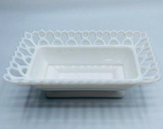 Vintage Westmoreland Milk Glass Open Lace Rectangle Dish Or Planter