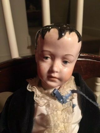 " Frozen Charlie " Vintage Doll Porcelain Victorian Boy Doll - 15 " - Unusual Doll
