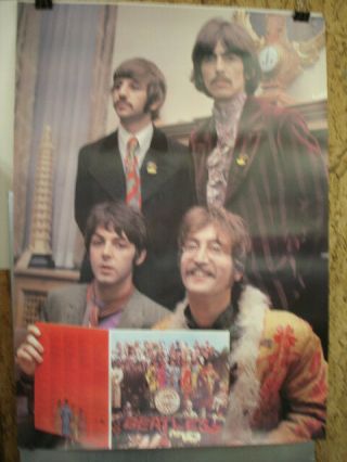 Huge 40x60 " Poster Of The Beatles Holding A Sgt.  Peppers Album