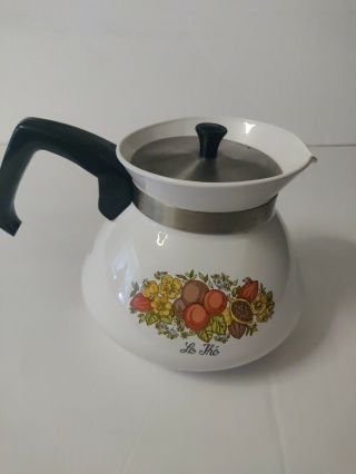 Corning Ware Tea Pot P - 104 Le The ' Spice of Life 6 Cup w/Silver Lid Vintage 2