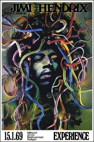 Jimi Hendrix Experience 1969 Kieser German Concert Poster Wirehead